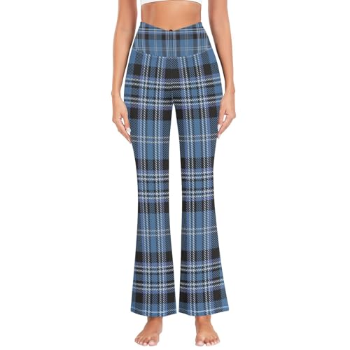 Legging de compression écossais bleu noir à taille haute respirant
