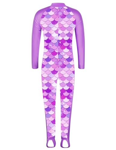 Image of TFJH E Girls Long Sleeve One Piece Swimsuit UPF 50+ Front Zipper Rash Guard Stirrup for Beach