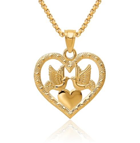 IceCarats 14K Solid Yellow Gold Doves Heart Necklace Love Pendant Charm