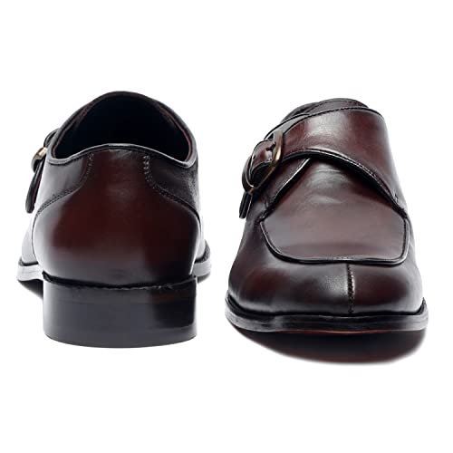 Image of LOUIS STITCH Men's Brown Premium Italian Leather Shoes Handcrafted British Classic Monks for Men Formal Officewear (EXSMFCBB)