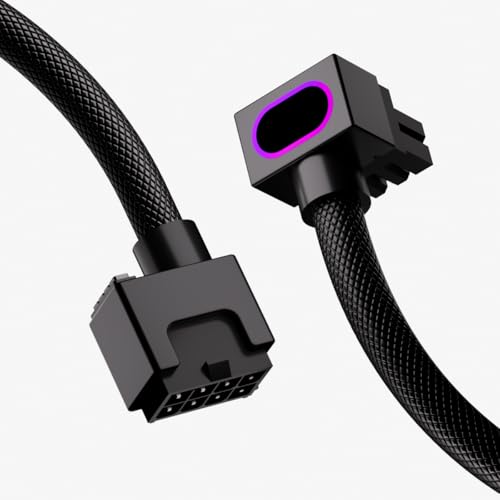 Image of 8PIN GPU Extension Cable, ARGB PC Cable with 5V 3Pin,18AWG 90 Right-Angle Design for Cleaner PC Builds,Male-to-Female Connectors Suitable for Various GPU and Power Supply.30CM(Black-GPU-Clip B)