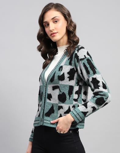 Image of Monte Carlo Womens Self Design V Neck Full Sleeve Cardigan (1243748VN)
