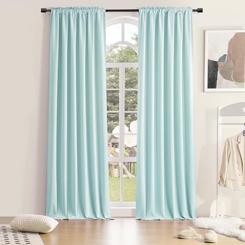 Image of DONREN 2 Panels Blackout Curtain Panels for Bedroom - Room Darkening Thermal Insulated Drapes with Rod Pocket(Aqua,52 by 96 Inch)