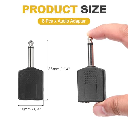 Adaptador de conector TS 6.35mm macho a 2x hembra 6.35mm 8 pcs miniatura 2