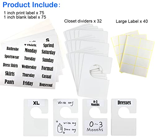 image for TraGoods 20 Pack White Clothing Rack Size Dividers Plus 90 Labels (1 I