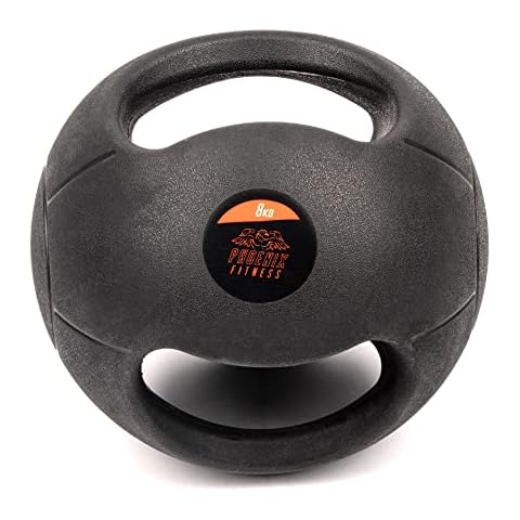 Phoenix Fitness Double Handle Grip Medicine Ball | 8kg Unisex Med Ball with Anti-Slip Textured Surface | Ergonomic Dual Handle for Strengthening Core Muscles, Cardio Workouts and Resistance Training Cover