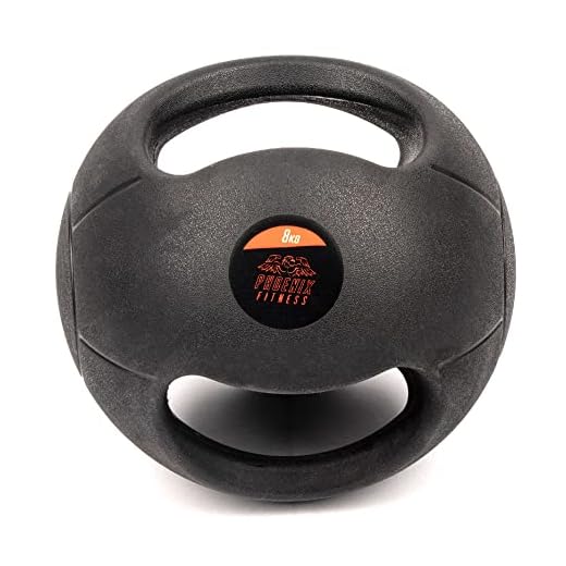 Phoenix Fitness Dubbelhandtag grepp medicinboll | 8 kg unisex med boll med halkfri texturerad yta | ergonomiskt dubbelt handtag för att stärka kärnmusklerna, konditionsträning och motståndsträning