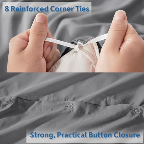 Nestl Full Duvet Cover Set with Comforter Insert - Grey 4 Piece 80x90 Duvet Cover & 2 Pillow Shams with White Quilted Down Alternative Comforter, Ultra Soft, All Season