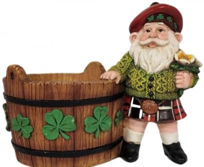 Generic St. Patrick's Day Gnome Planter, Kilted Leprechaun Garden Statue, Green