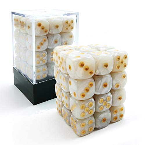 Bescon 12mm 6 Sided Dice 36 in Brick Box, 12mm Six Sided Die (36) Block of Dice, Marble White Cover