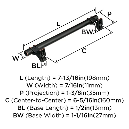Image of Amerock | Cabinet Pull | Oil Rubbed Bronze | 6-5 /16 inch (160 mm) Center to Center | Davenport | 1 Pack | Drawer Pull | Drawer Handle | Cabinet Hardware