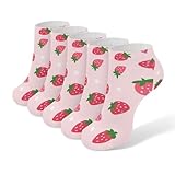 4TH N Casual Fashion Athletic Ankle Socks, Lightweight Comfy Elastic Sock Cute Pink Strawberry Polka Dot for Women and Men Jogging, Training, Walking Wear