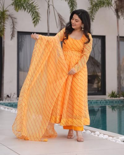 Image of KD Women Pure Georgette Floral Print Anarkali Kurta Pant Set with Dupatta Anarkali Kurti for Women