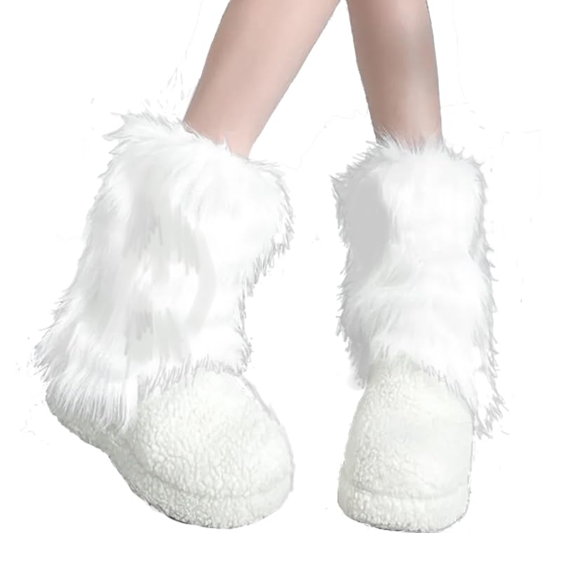 Harajuku Japanese Lolita Fur Leg Warmers, Gothic Women's Sexy Fuzzy Soft Boot Cuffs, 25CM