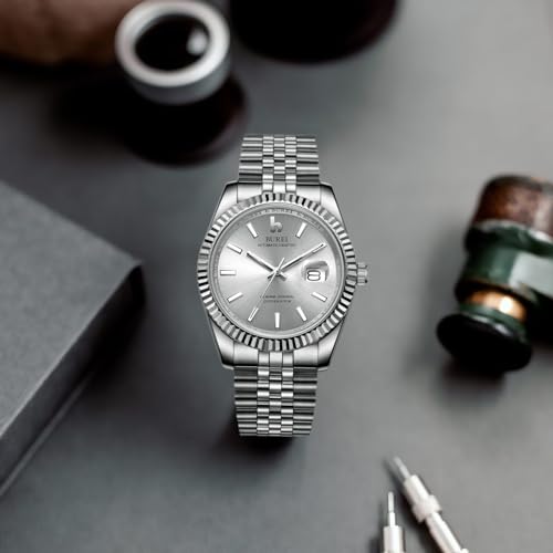 Image of BUREI Men's Classic Luxury Watch Stainless Steel Waterproof Machine Watch Fashion Double Watches Date Sapphire Crystal