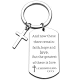 GiftYou 1 Corinthians 13:13 Inspirational Scripture Keychain with Cross Pendant - Bible Verse Key Chain Religious Gift for Christian (1 Corinthians 13:13)