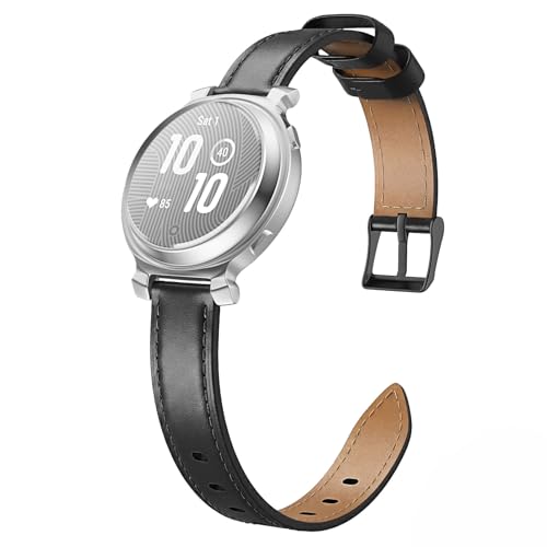 MoKo Thin Leather Band Compatible with Garmin Lily 2 Active for Women, Stylish Genuine Leather Strap Slim Wristband for Garmin Lily 2 Watch Band, Black