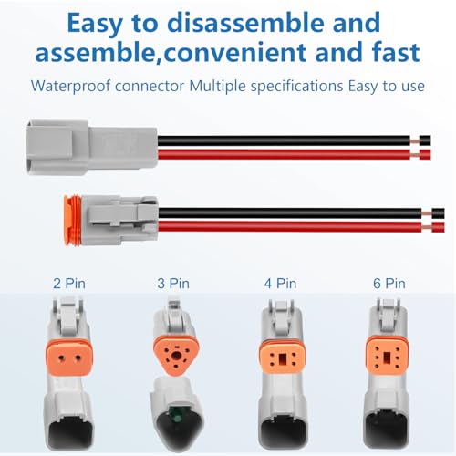 DT 3 Pin Waterproof Connector, 14 AWG Cable Automotive Electrical Connector Male Female Plug Wiring Harness for Car, Truck, Boats, LED Work Light (3 Pin) by Tengsance - Used condition - Image 5
