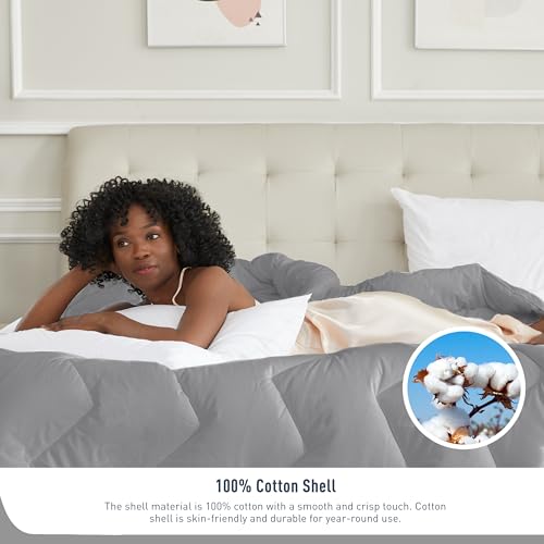 HOMTEC Oversized King Size Duvet Insert 100% Cotton Down Alternative Comforter Dark Gray Quilted Fluffy Duvet Insert Lightweight All Season with 8 Corner Tabs Breathable Soft
