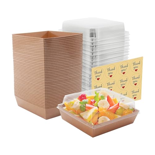 YTAXZ 100 Pack Small Paper Charcuterie Boxes with Clear Lids, Square Disposable Food Containers with Lids for Desserts, Sandwich, Sushi, Cake Slice and Strawberries