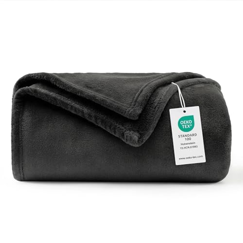 WAVVE Plaid Couverture Polaire Flanelle en Microfibre, Jeté de Canapé 130x150 Noir, Couverture lit Jete de Canape 1 Personne, Plaid Fourrure Petit Chaud et...