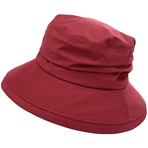 Comhats Damen Faltbarer Regenhut Sonnenhut wasserdichte Mütze mit breite Krempe UPF50+ Rot