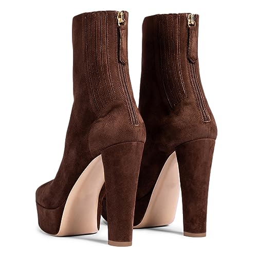 FOWT Women Round Toe Back Zipper Ankle Boots Fashion Platform Chunky High Heel Ladies Comfy Daily Winter Party Dress Shoes Size 4-16 US3