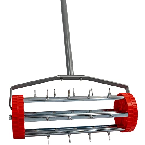 Foto von Grafner Rasenlüfter Walze mit Stiel, 27 Nägel, Breite 44 cm, stabile Ausführung, rollender Rasenbelüfter für mehr Sauerstoff und Wasserzufuhr, Aerifizierer Vertikutierer Rasenrolle Stachelwalze