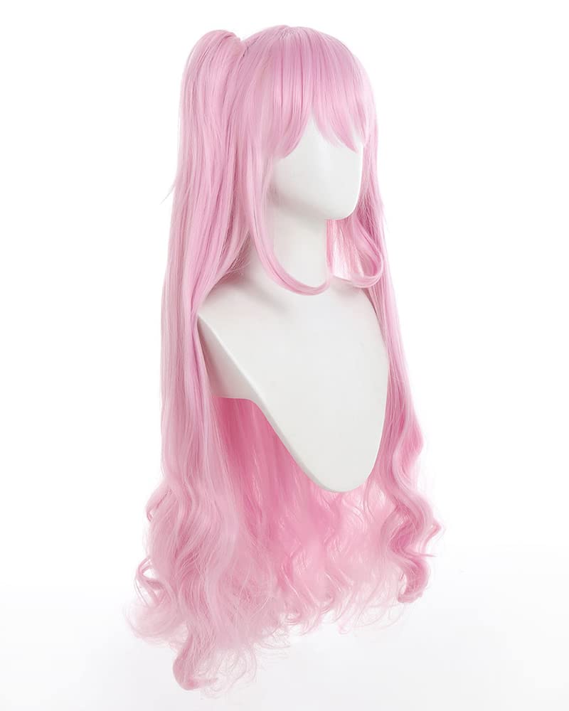 Cosplay.fm Women Game Cosplay Wig Pink Long Curly Hair Wig with Double Ponytail Clips (Pink) - Image 3