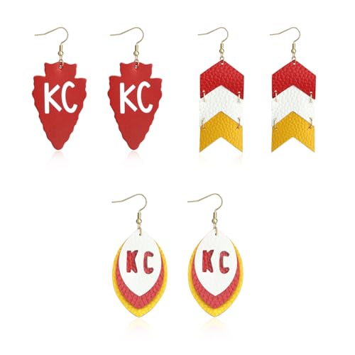 3 pair Leather Earrings for Football Fans K&C Earrings Kansas City Inspired jewelry Earrings