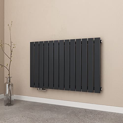 EMKE Radiateur à Eau Chaude Mural Chauffage 63 x 100 cm Radiateur Anthracite Horizontal en Acier Simple Couche 730W Radiateur Salle de Bain