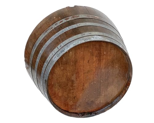 Temesso Großes 250L Weinfass rund aus Eichenholz, Holzfass rund halbiert - Als Pflanzkübel oder Teichfass (Geölt - mit Ablaufbohrungen)