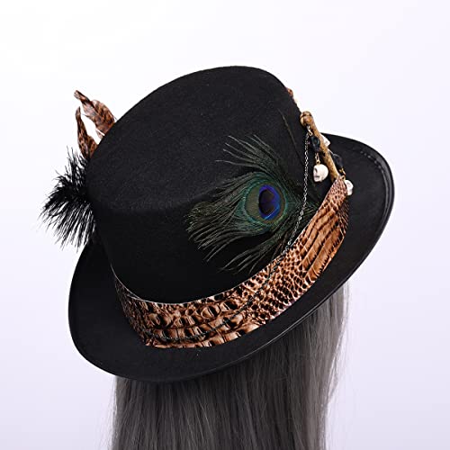 Cosdreamer Women Voodoo Hats Witch Doctor Top Hats Skull Feathers Hat (Black) #TOP4