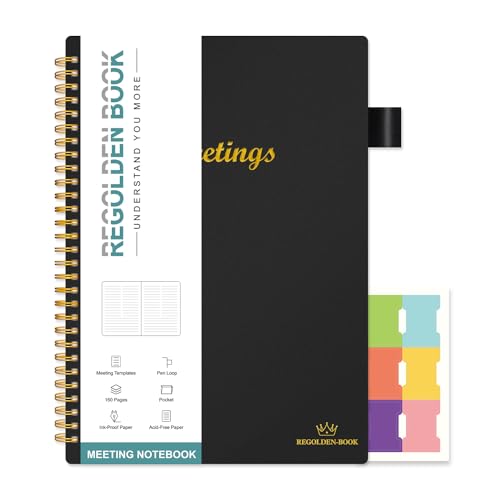Regolden-Book Meeting Notebook for Work with Action Items, Project Management Planner Notebook for Note Taking, Office/Business Meeting Notes Agenda Organizer for Men & Women, (7”x10”), Black