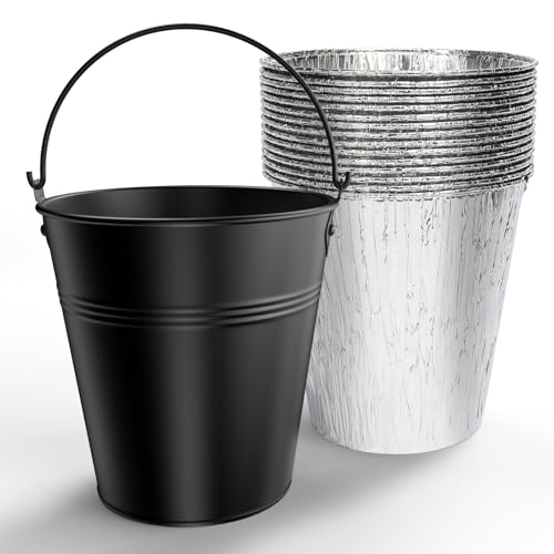 Drip Bucket and 15-Pack Disposable Foil Liners for Oklahoma Joe's, Traeger, Pit-Boss, Z Grill, Camp Chef, Grill Grease Liner Fits Most Offset Smoker, Rec Tec Pellet Grill Bucket, Black