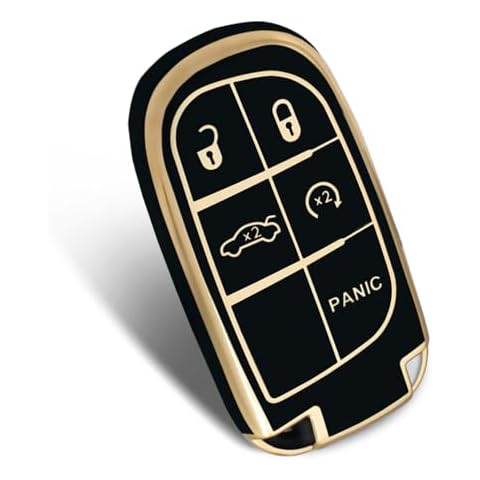 WORCAS Gold Pattern Soft TPU 360 Degree Protection Key Case Compatible with Jeep Grand Cherokee Wrangler Compass Cherokee Renegade Patriot Grand Comander 5/4/3/2 Buttons Smart Key(Black) Cover