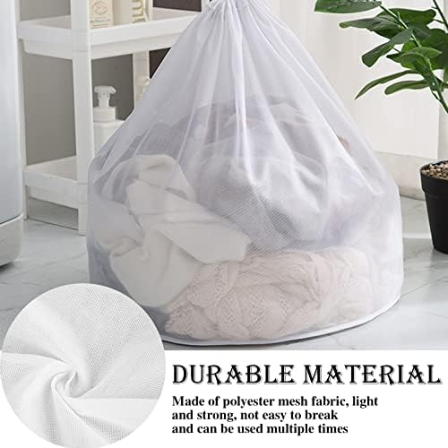 WDAFLG 2 Pcs Drawstring Laundry Bag, 60 x 90 cm Mesh Laundry Wash Bag Washing Bags for Washing Machine Large Laundry bags Laundry Net (White)