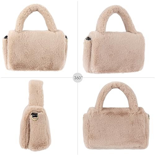 Heidi Women Faux Fur Winter Fashion Shoulder Bag Barrel Shape Drawstring Satchel Purse2