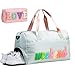 Travel Weekender Bag for Women With Shoe Compartment - Carry-On Duffel, Gym, Hospital Personal Item - Includes Toiletry Bag - 2 Pcs Love Chenille Letter Preppy