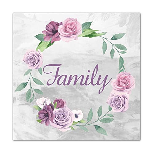 Panneau en bois familial CustonCares 40x40 cm avec couronne florale vintage