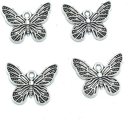 50pcs Alloy Charms butterfly Pendant Jewelry Making for Necklace Bracelet DIY Craft Findings Supplies Making 18 X 14mm (Ancient Silver)