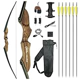 Black Hunter Longbow and Arrow Set, GLURAK 62'' Traditional Wooden Takedown Longbows Package, Archery Bow Kit for Target Practice and Hunting, Right Hand, 25-55 Lbs