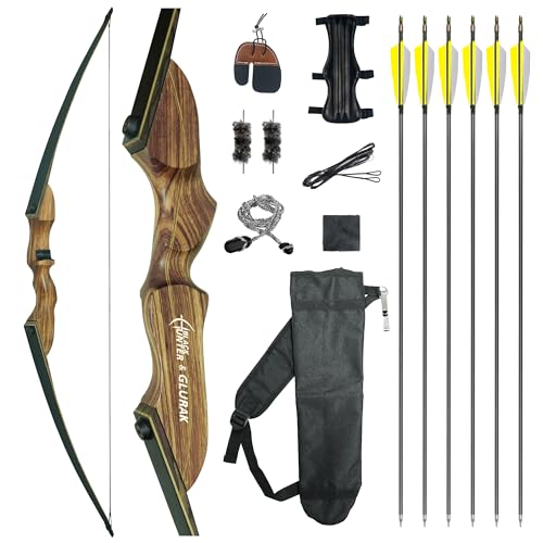 Black Hunter Longbow and Arrow Set, GLURAK 62'' Traditional Wooden Takedown Longbows Package, Archery Bow Kit for Target Practice and Hunting, Right Hand, 25-55 Lbs