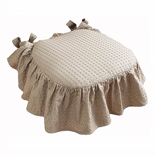 Premium 100% Cotton Ruffled Chair Pads - Non-Slip Breathable Dining