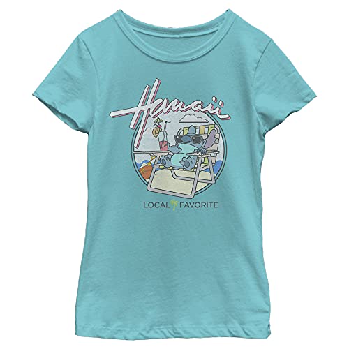 T-shirt Stitch Disney pour fille de couleur Bleu Tahiti en taille XS avec col rond classique