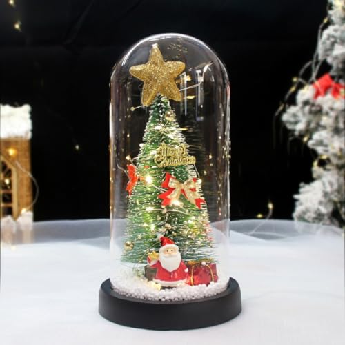 ミニクリスマスツリー ガラスドーム 卓上ミニクリスマスツリー 電池式 LEDライト クリスマス飾り クリスマスプレゼント クリスマスギフト ガラスドームに入ったクリスマスツリー 卓上 置物 ギフト クリスマス雰囲気作り 記念日 メリークリスマス お祝いに