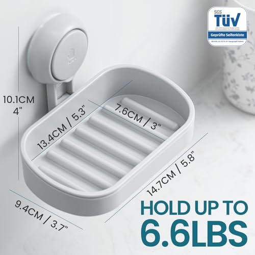 Image of TAILI Soap Holder, Soap Dish for Shower Suction Cup, Bar Soap Holder, Grey | Removable Soap Holder Shower, Soap Tray for Shower Wall, No drill Sponge Holder, Bathroom & Kitchen, Bath Accessories