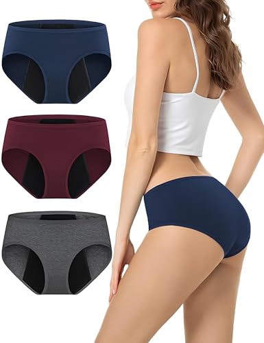 Image of DIVING DEEP Women Period Panty Leakproof Menstrual Underwear Reusable Cotton Period Panty for Heavy Flow Periods Panty for Women Reusable (Pack of 3)