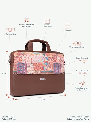 Image of ZOUK Arin Laptop Bag | Slim & Stylish Laptop Bag for Women Office Use | Fits 15.6+ Inch Laptop | Padded Compartment Fits up to 17 Inch Laptop | Water-Resistant | Lightweight