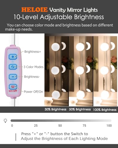 Image of 22.6ft Led Vanity Mirror Lights with 14 Dimmable Light Bulbs Makeup Vanity Lights for Big Long Mirror